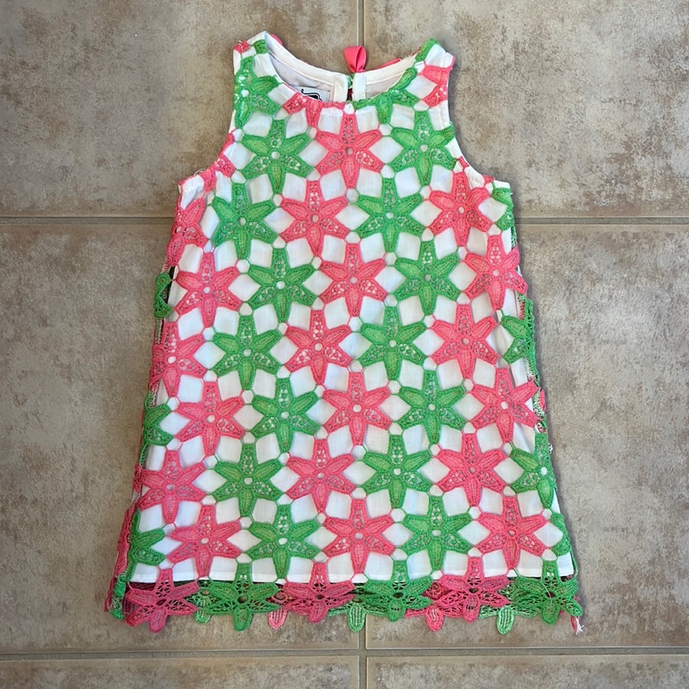 Mud Pie Pink and Green Crochet Overlay Dress